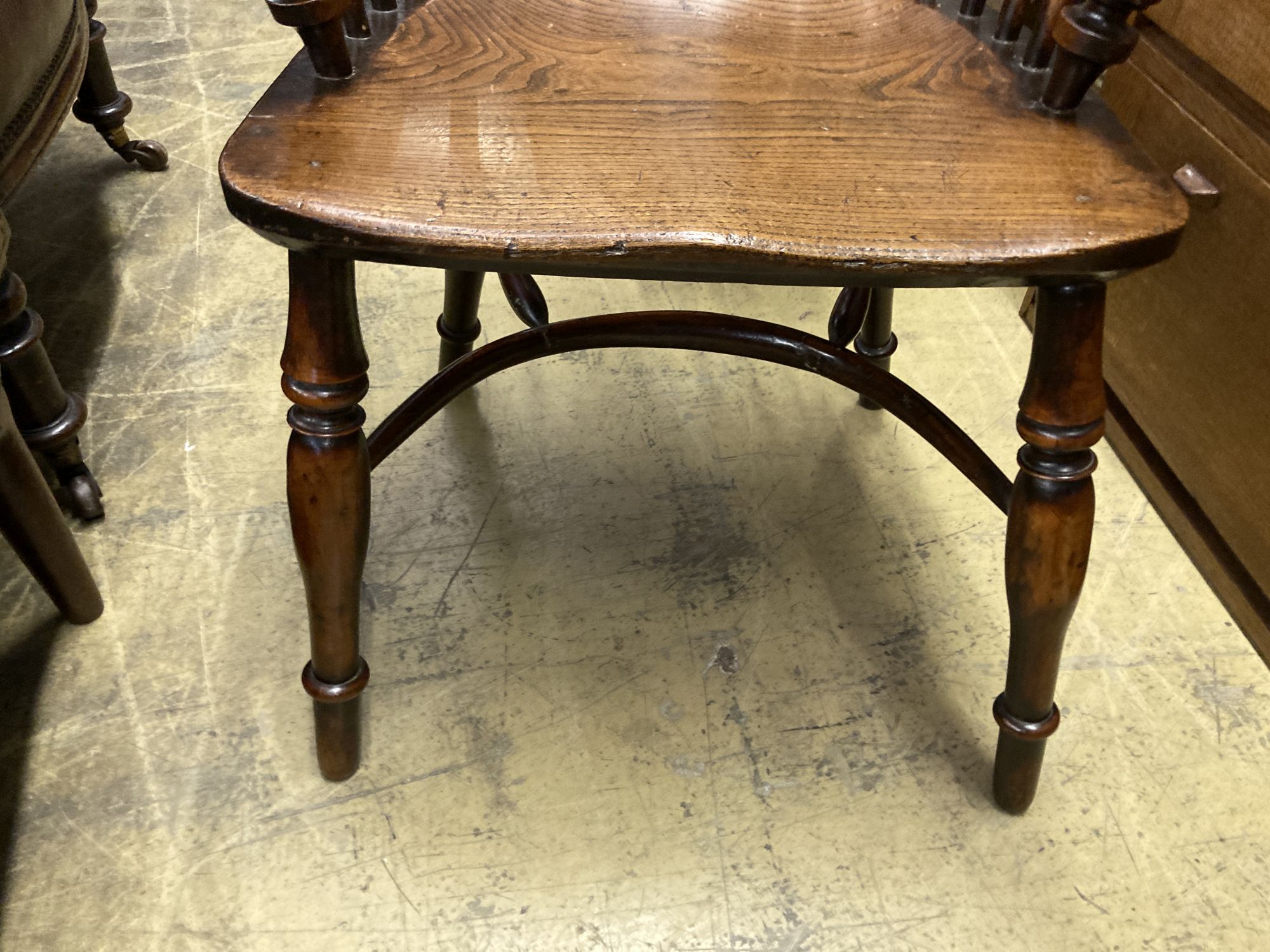 A 19th century yew and elm Windsor elbow chair, width 53cm, depth 40cm, height 94cm